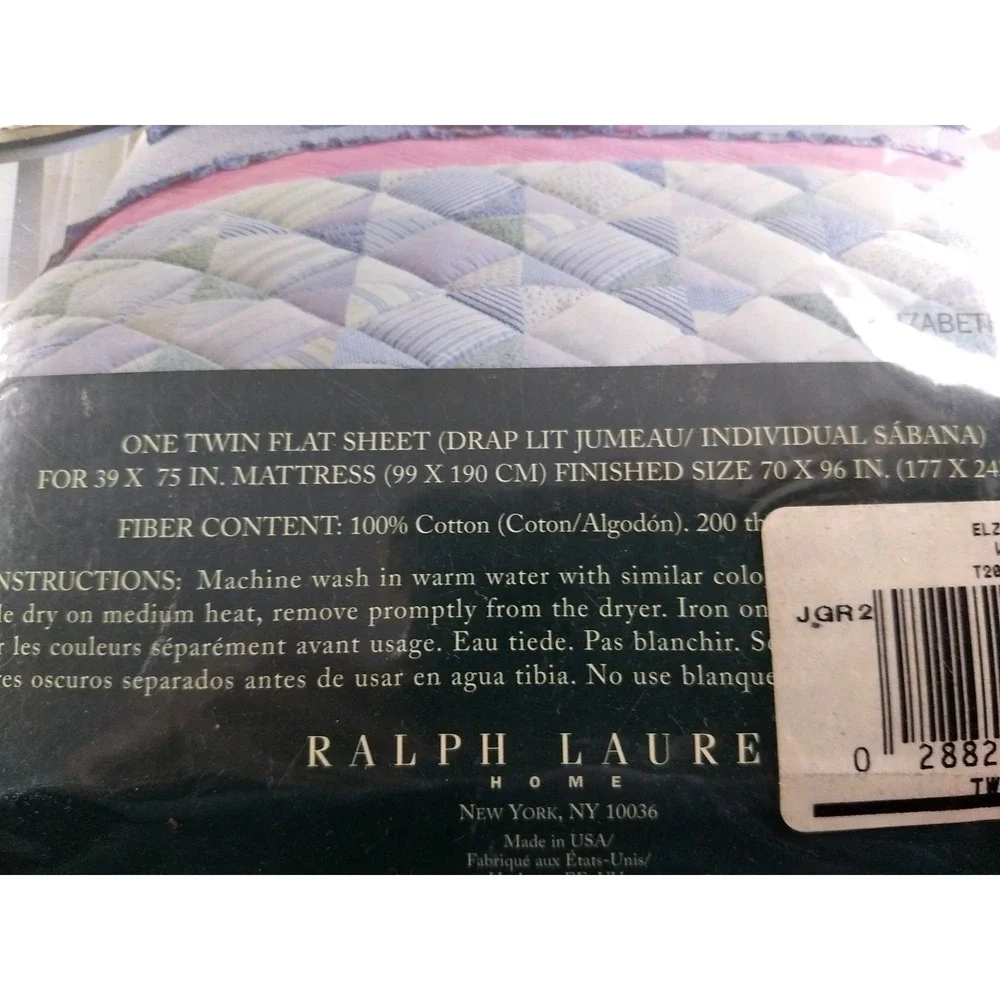 Ralph Lauren Twin Flat Sheet Elizabeth St Embroidered Blue Dot Ruffle Cotton NEW